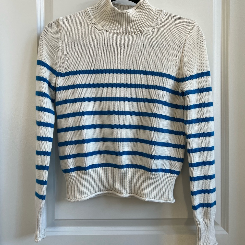 J.CREW Striped Fisherman Rollneck Pullover Sweater Ivory Blue Coastal Preppy XXS